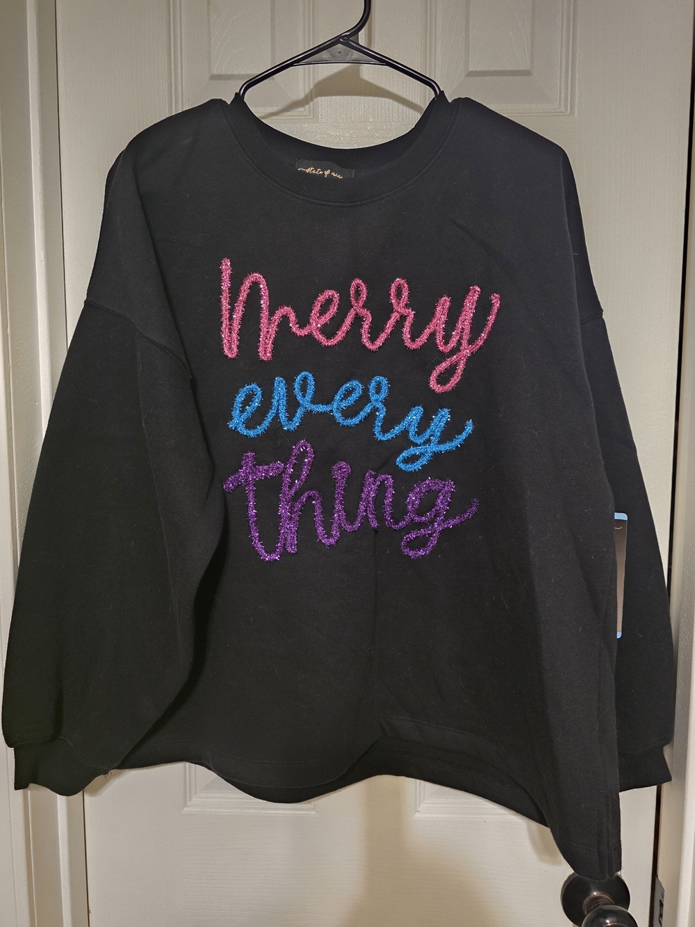 Black Sweater with Pink Blue Purple 'Merry Everything' Script